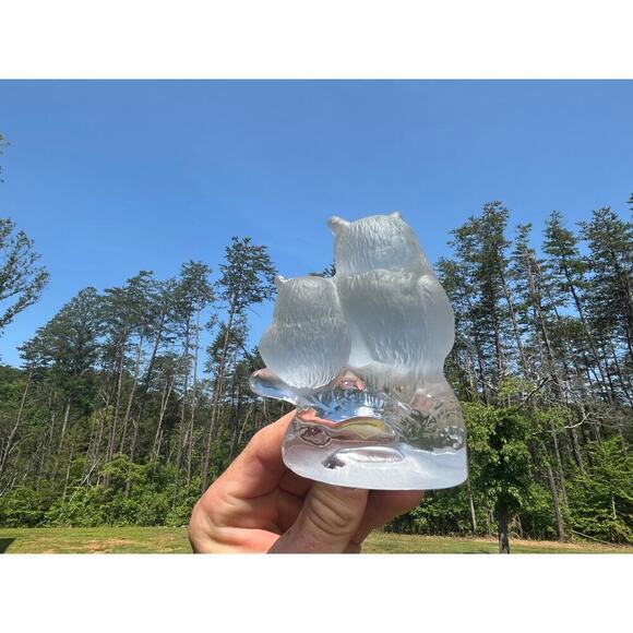 Frosted & Clear Glass Two Owls sitting on branch. Birds. Shelf Decor.Paperweight - Picture 2 of 11